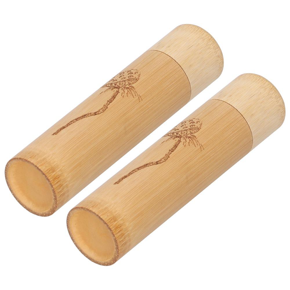 2Pcs Durable Bamboo Tea Canister Round Shape With Lid Tea Container 1.38 x 5.91in Incense Canister Spices