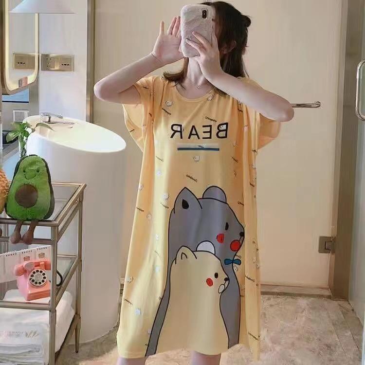 Women's Short Sleeve Cartoon Nightgown - Loose Fit Pajamas for Summer, Spring & Autumn