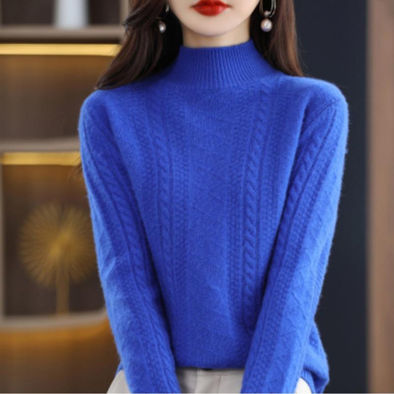 Half Turtleneck Knitted Sweater for Women Warm and Casual Pullover Solid-color Loose Sweater Autumn and Winter Top