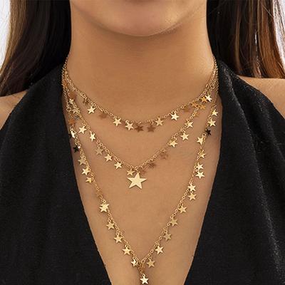 3 Piezas/Set Sexy Gótico Estrella Borla Colgante Largo Gargantilla Collar Mujer Miércoles Nupcial Creativo Color Dorado Cadena Clavícula Accesorios Y2K