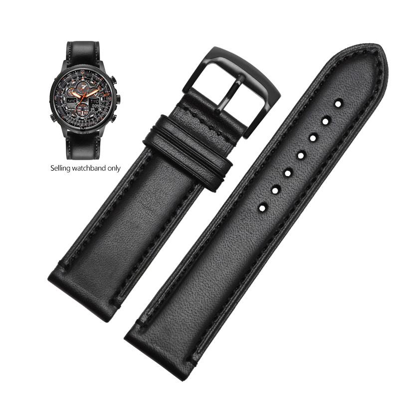 Echtes Leder+ Silikonkautschuk Uhrenarmband für Citizen Blue Angel AT8020 Sky Eagle JY8078 8035 Armband 22mm 23mm Schwarz