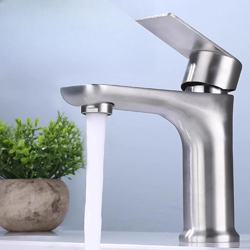 304 Stainless Steel Flat Single Cold Water Basin Faucet for Home Bathroom Countertop, Bathroom, Balcony Faucet