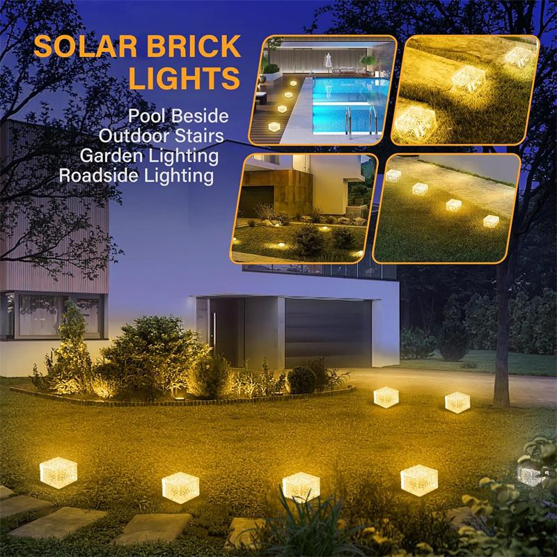 2PCS Outdoor Waterproof Solar Lights Led Ice Cube Brick Lamp Stair Step Paver Lamp For Yard Patio Lawn Garden Decoration Light