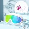 Swimming Goggles Waterproof Anti-fog HD Professional Women Large Frame Swimming Goggles Diving Swim Cap Set Equipment Bow