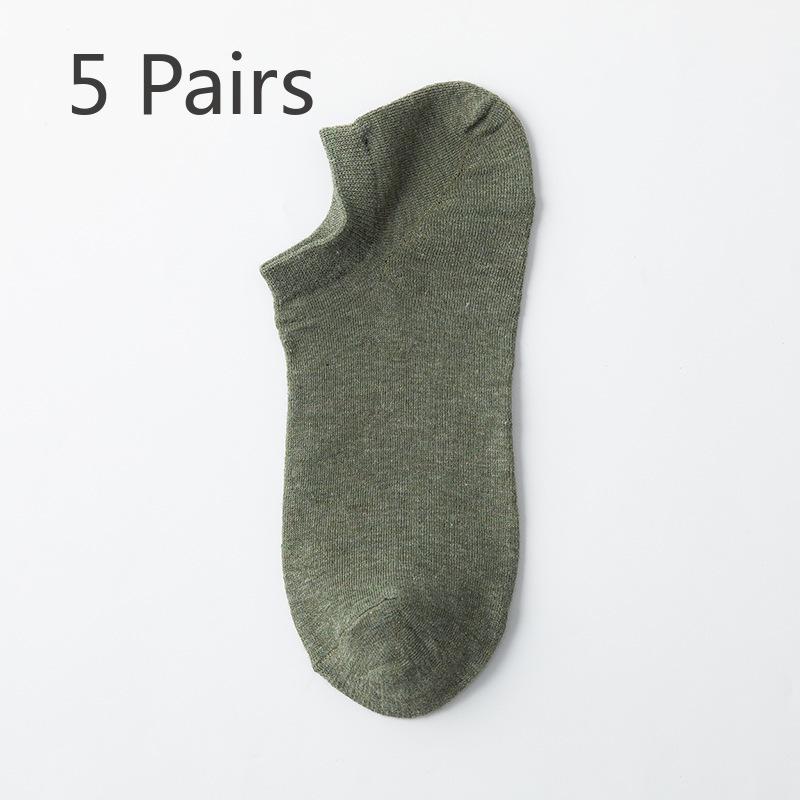 5 Pairs of Men's Summer Breathable and Sweat Absorbing Solid Color Anti Drop Heel Socks
