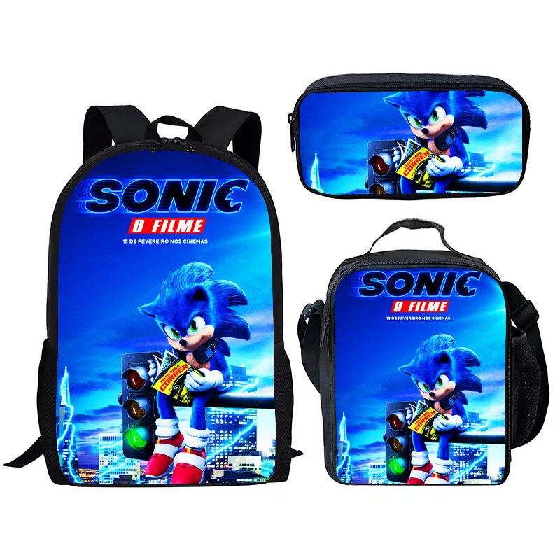 Backpack Sonic Elementary School Bag Lunch Bag Pencil Case Three-Piece Set