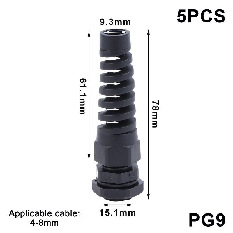 5Pcs Waterproof Cable Gland Pg7 Plastic Anti-Bending Joint M12 Nylon Pa66 Torsion-Proof Glands Pg7/9/11/13.5/16/19/21 Connector