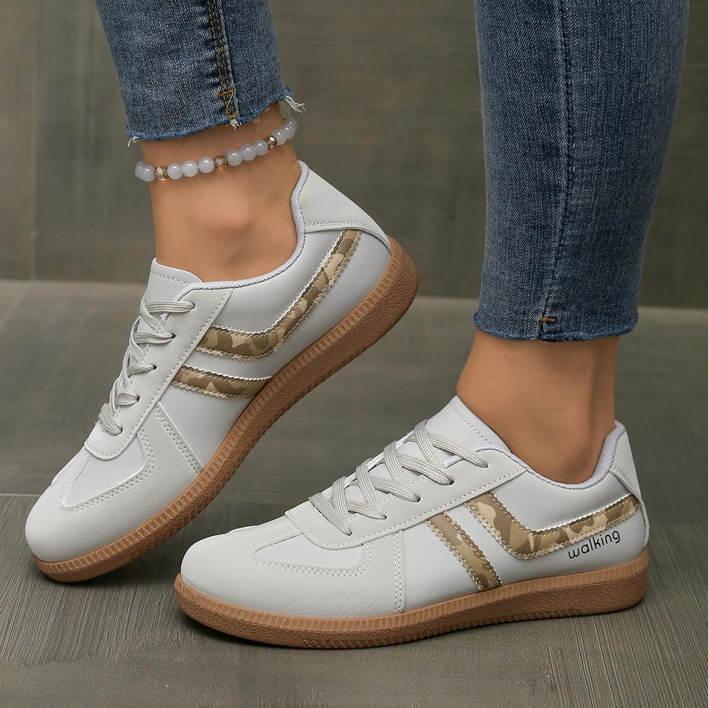 Spring large size women's low-top casual little white shoes retro sports style lace-up color matching board shoes wish
