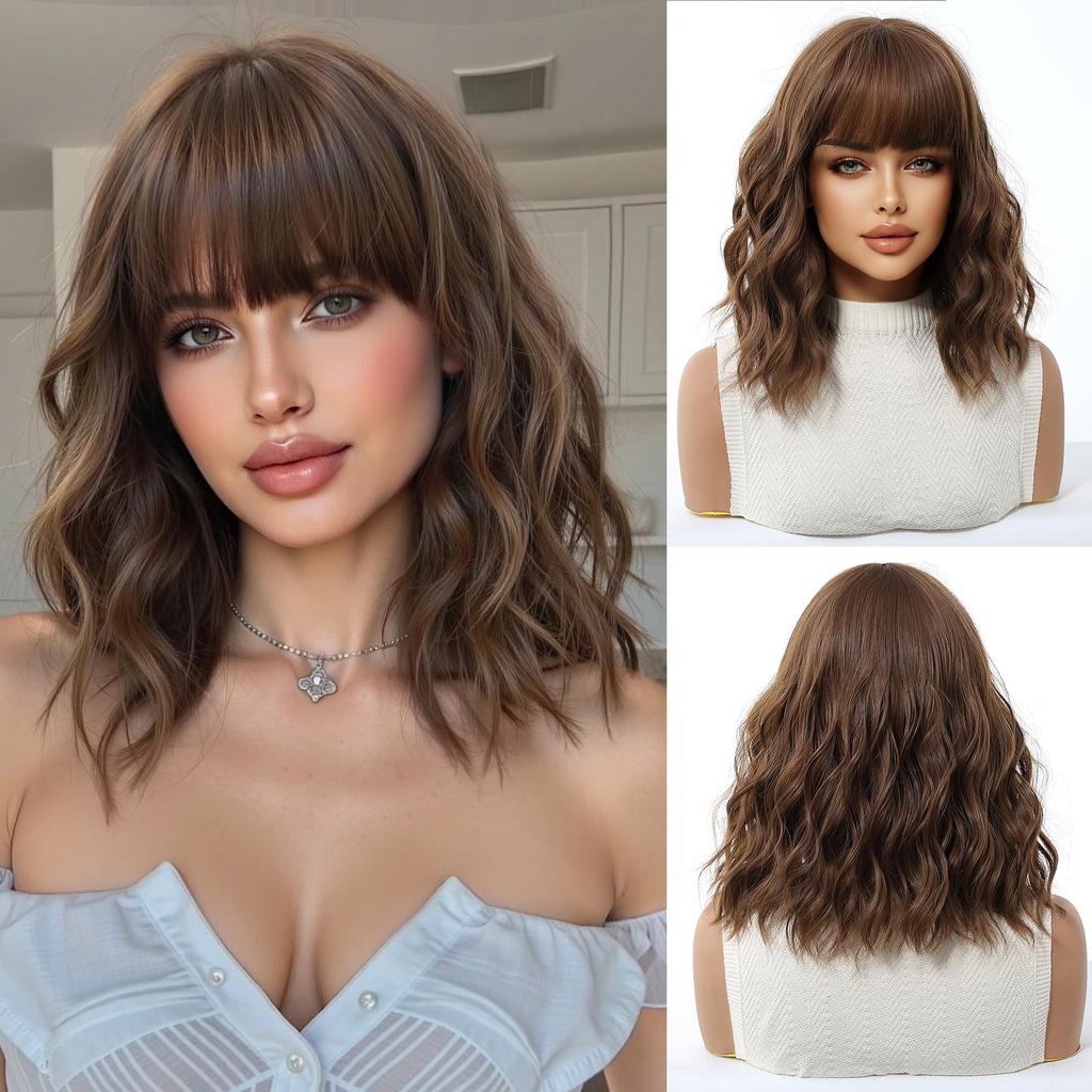 Pink Purple Mixed Blue Curly Wavy Synthetic Wigs with Bangs for Women Colorful Party Cosplay Natural Hair Wig Heat Resistant Use