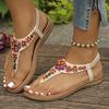Mix Color Pearl Bohemian Sandals Women Outdoor Clip Toe Non-Slip Sandals Woman 2024 Comfort Flat Heel Casual Sandalias Mujer