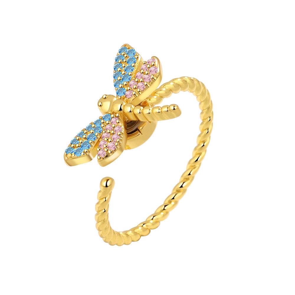 Dragonfly Adjustable Ring With Cubic Zirconia For Trendy Womens Jewelry Accessories