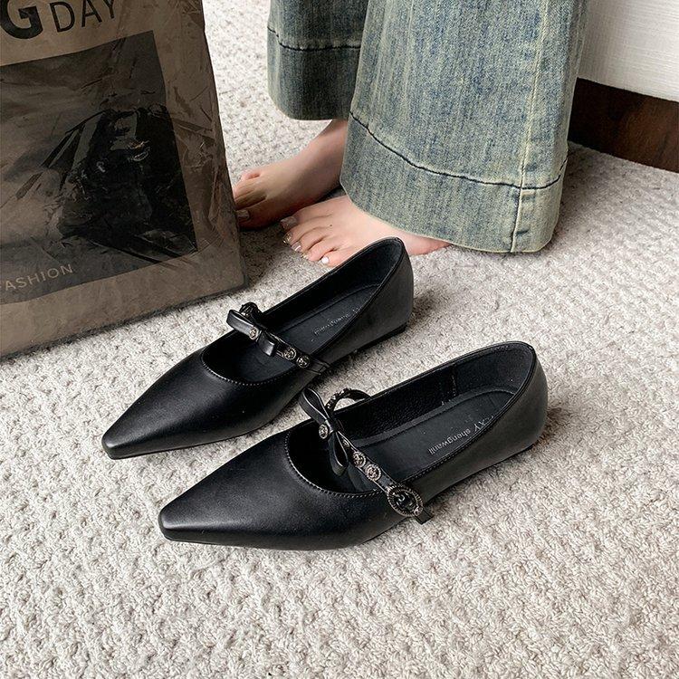 Coarse Heel Mary Jane Shoes Spring and Autumn Shoes New Pointed Small Leather Shoes Evening Silver Single Shoes Women