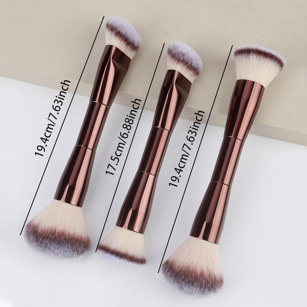 New Double-Headed Foundation & Contour Makeup Brush with Soft All-Aluminum Tube Design