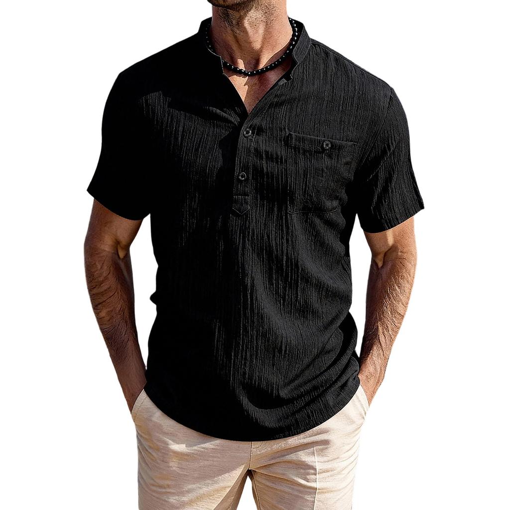 Men's Lightweight Breathable Casual Shirt Short Sleeve Solid Color Button Placket Relaxed Fit Summer Top