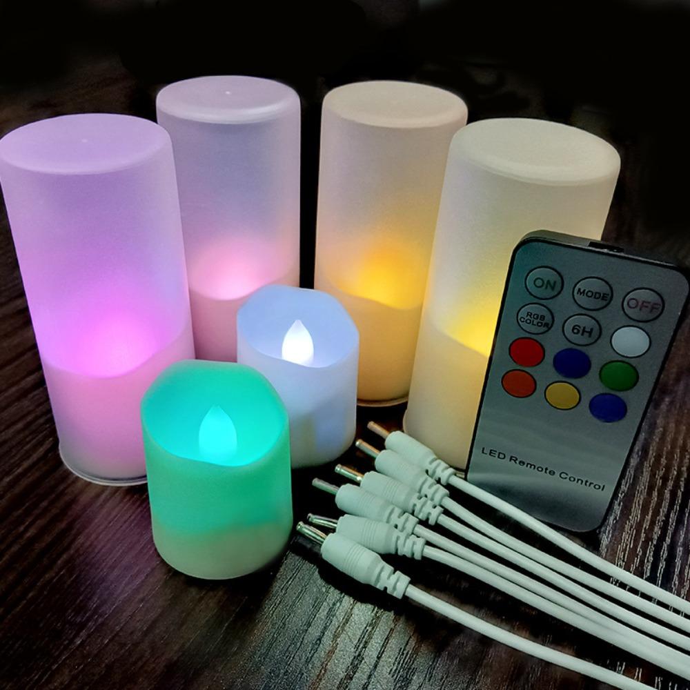 6pcs Rechargeable LED Flameless Candle Timer Function Realistic Flame LED Tea Light Remote Control Dimmable Candle Light
