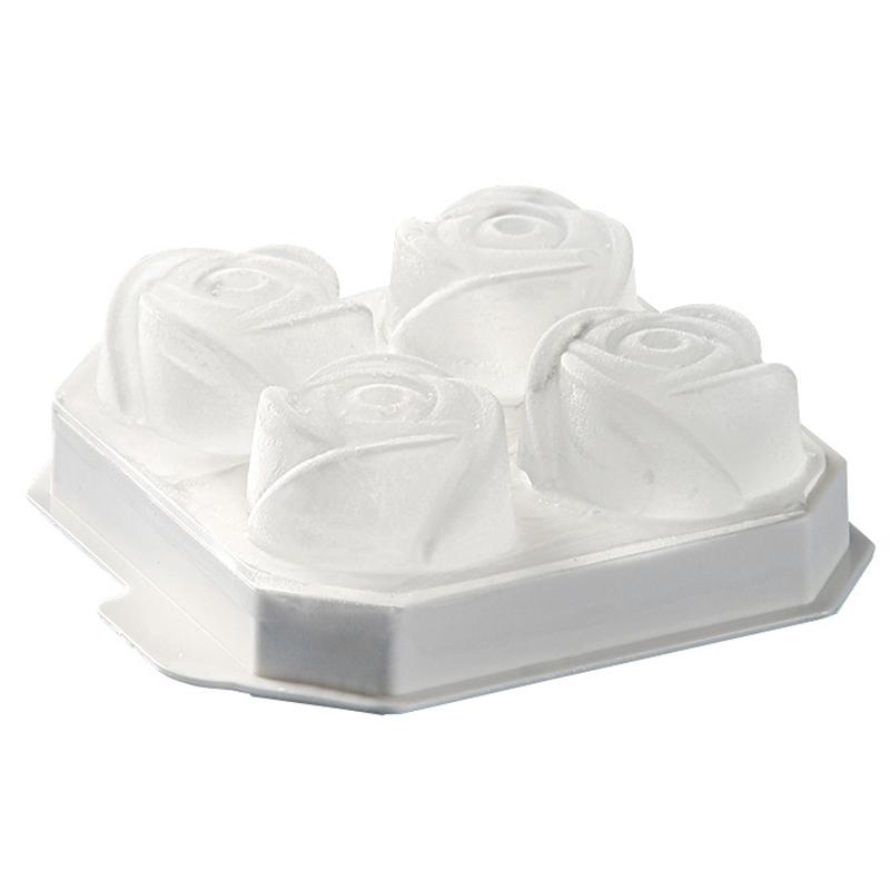 

4 Cells Large Ice Ball Making Tray PP Frozen Ice Cube Mold for Whiskey Drink (BPA Free,No FDA Certificate) Rose Flower Shape