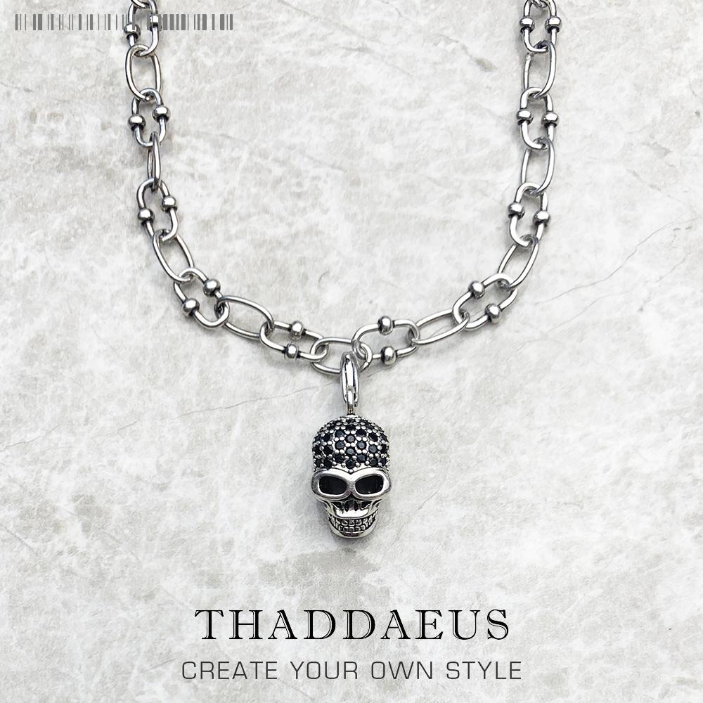 

Skull Pave Charm Necklace,2020 Summer Brand New Fashion Jewelry Europe 925 Sterling Silver Bijoux Rebel Steel Gift For Women Men 50cm