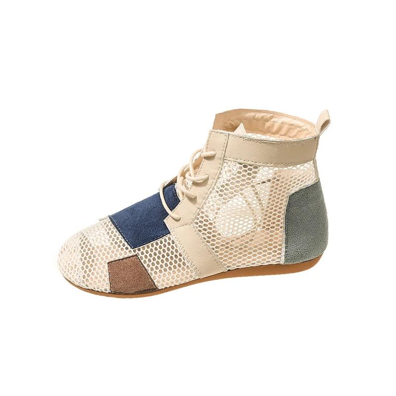 

Женские ботинки, сандалии, обувь для женщин, лето 2024, новые сетчатые туфли на плоской подошве, повседневные модные кроссовки-гладиаторы на низком каблуке по акции 35 бежевый