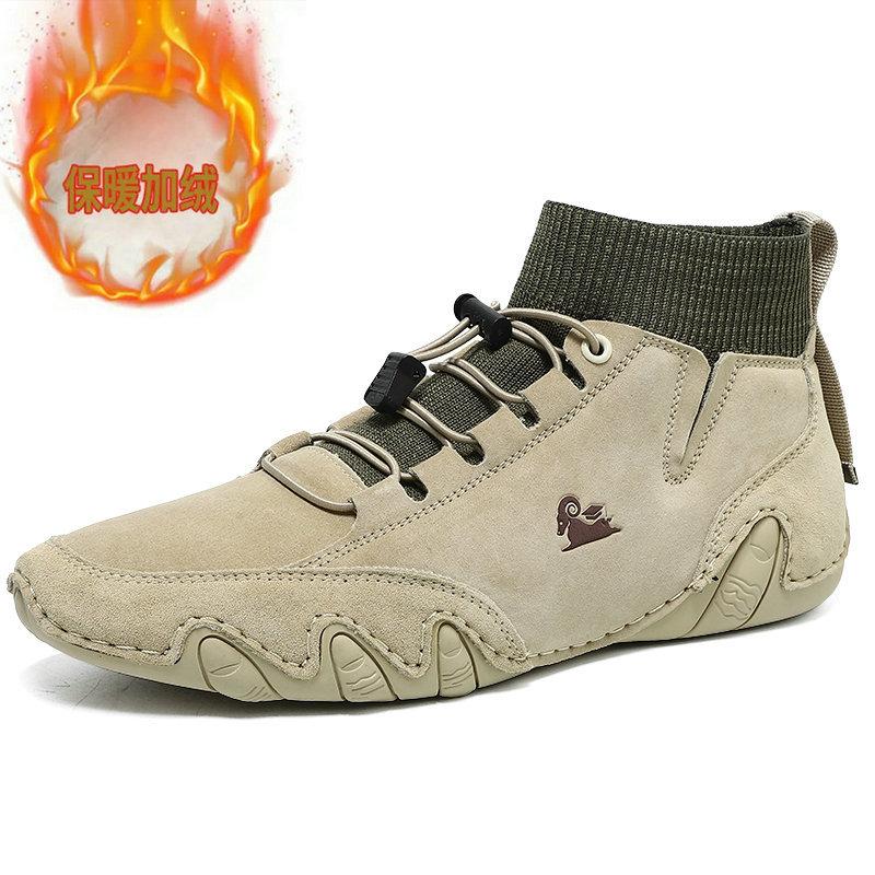 Autumn and winter socks, high-top leather boots, velvet cotton shoes, genuine leather Martin boots, men's shoes, tooling, velvet to keep warm