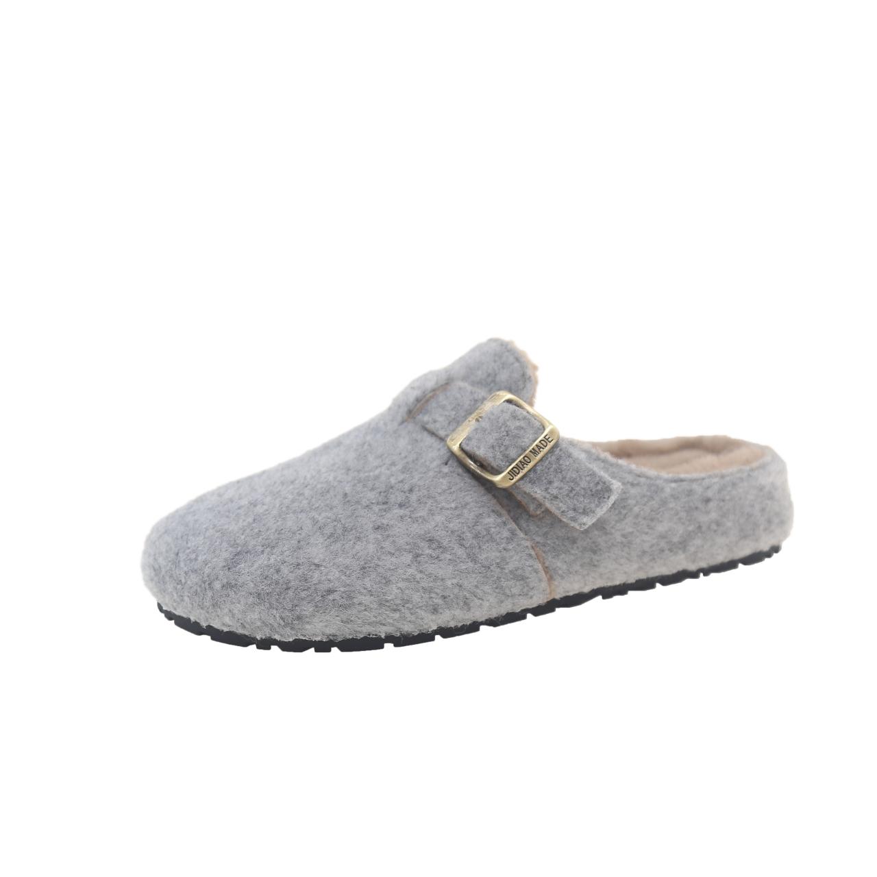 2024 зимние теплые женские туфли на плоской подошве с меховой отделкой модные женские мюли с пряжкой на ремне меховые тапочки повседневные женские тапочки для улицы и дома 35 серый 6439₽