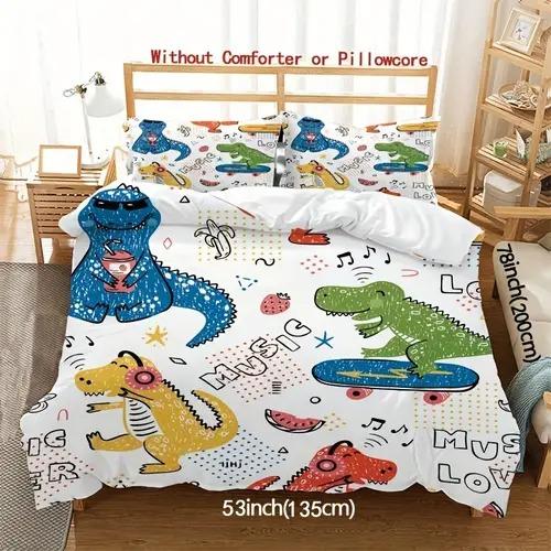 Cartoon Dinosaur Duvet Cover Bedding Decoration With Cartoon Dinosaur Pattern Suitable For Children Kids And Adults Warm Soft