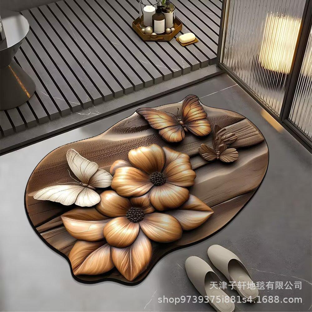 3D Butterfly Carpet Bathroom Entrance Mat Anti Slip and Absorbent Easy To Maintain Floor Mat