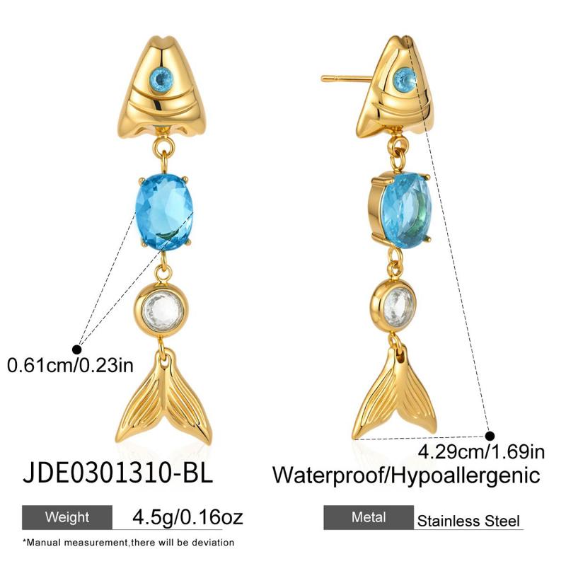 Elegant Gold Plated Zircon Fish Earrings Minimalist Drop Design For Women Stylish Accessory