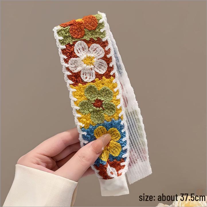 

Вышитая вязаная повязка на голову на липучке для женской челки - Этнический стиль, органайзер для волос и зажим