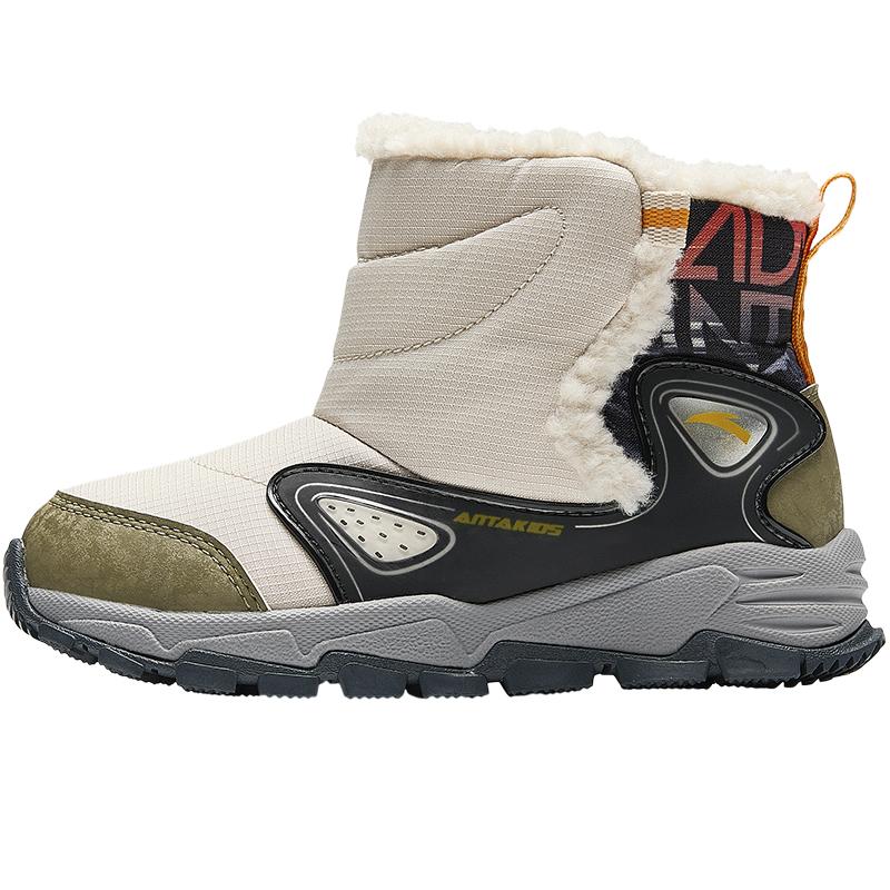 Anta Kids Trendy Fashion Thickened Warm High-Top Boots Kids boots Chalk-White Jungle-Green Black A12449942-2