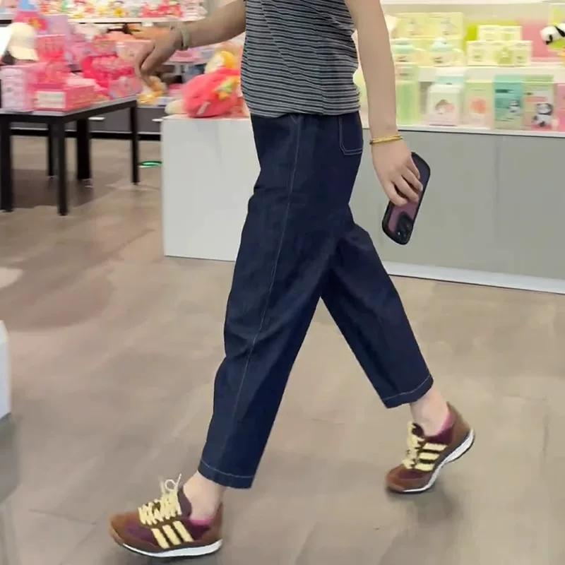 Spring New Straight-Leg Harem Jeans for Women, Plus Size, Flattering for Pear-Shaped Body, Loose Fit, Cropped Dad Jeans M темно-синий