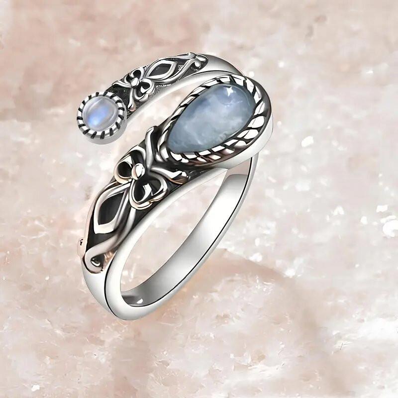 Anello da donna con pietra di luna, anello regolabile, anello boho vintage con cucchiaio