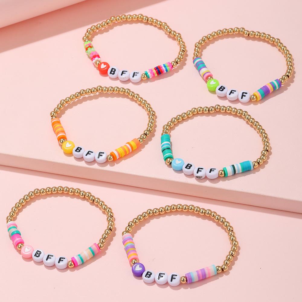 Bohemian style color beaded letter bracelet 6-piece European and American BFF good friend children's Zircon