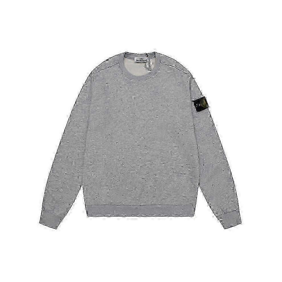 (L,Wu Lan 604)Classic Stone Correct Version Solid Color Round Neck Badge Long Sleeve Men And Women Same Style Sweatershirt Island Couple