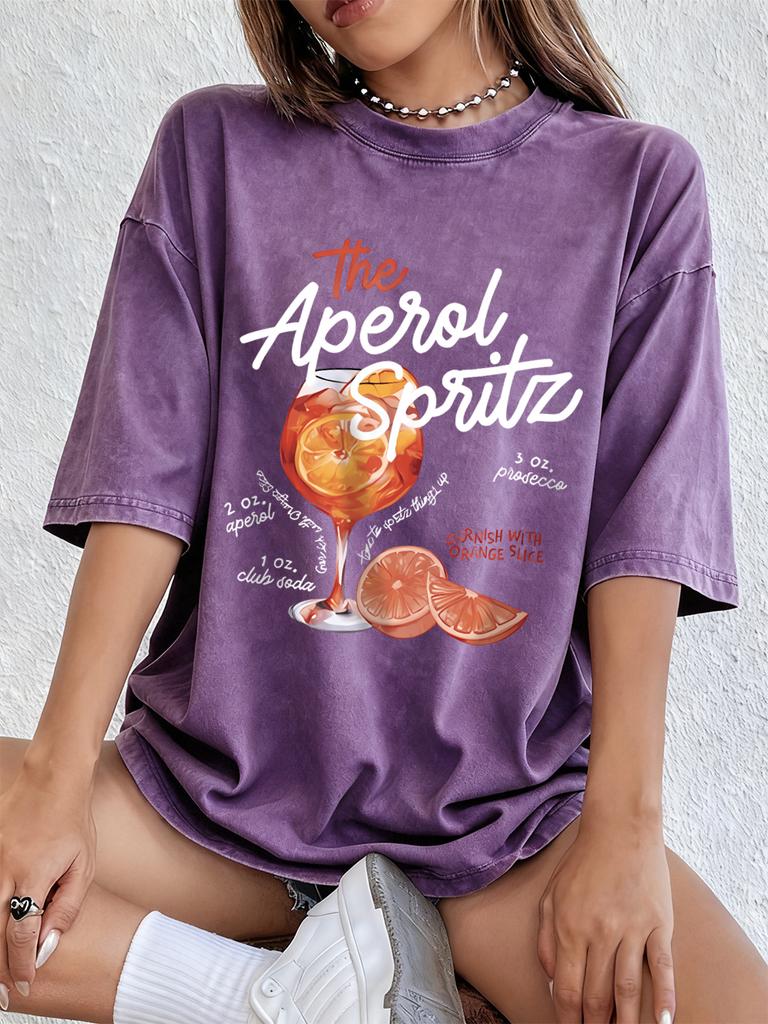 Aperol Spritz Lemon Prints Washed TShirts Womens Cotton Oversized T Shirt Summer Soft Short Sleeve Tops Hip Hop ONeck Clothes