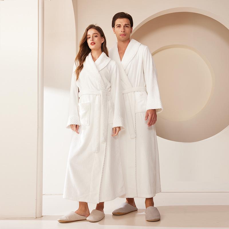 Patchwork Plus Size Losse Flanellen Koraalvlies Badjas voor Mannen & Vrouwen - Herfst Winter
