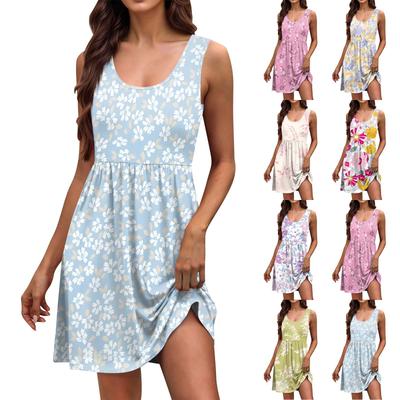 Γυναικείο Καλοκαιρινό Μόδα Αμάνικο Φόρεμα Α-γραμμής Casual Φλοράλ/Μονόχρωμο Φόρεμα με Τσέπη