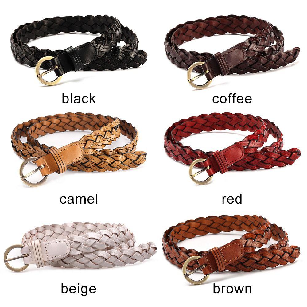 Casual Wild Cowhide Braided Belt Ladies Dress Cummerbands Pin Buckle Waistband Weave Waist Band