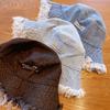 Women Stylish Raw Hem Denim Bucket Hat - Lightweight, Versatile Cotton Fedora with Fringe Trim