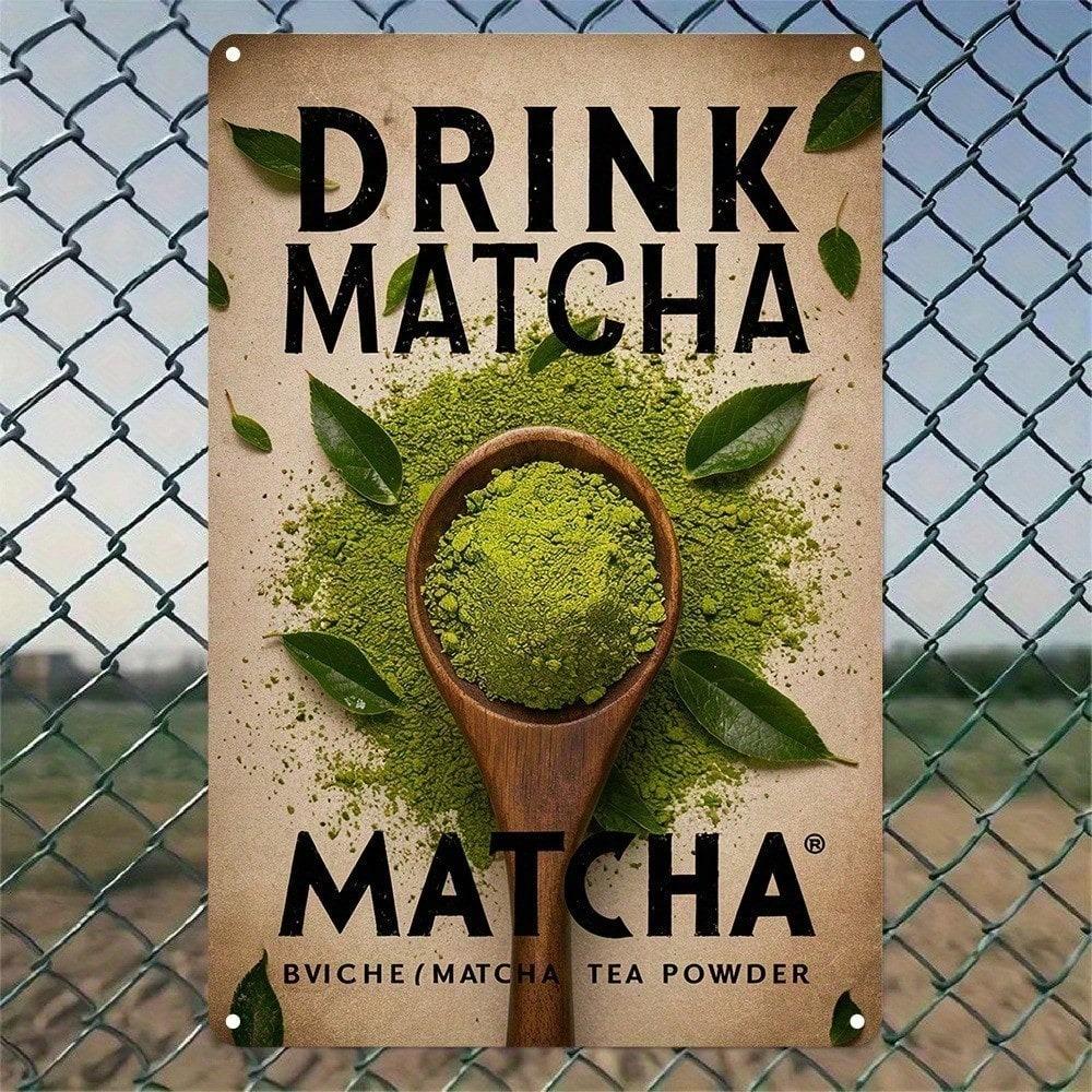 1pc 8x12 Inch Drink Matcha Aluminum Wall Art Green Tea Powder Sign Rustic Home Decor Waterproof