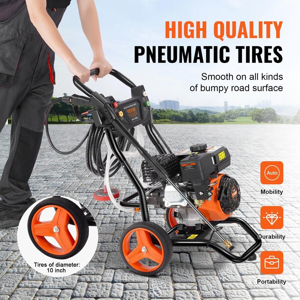 Gas Pressure Washer 3400 PSI 2.6 GPM with 5 Nozzle Set for Cars Vertical