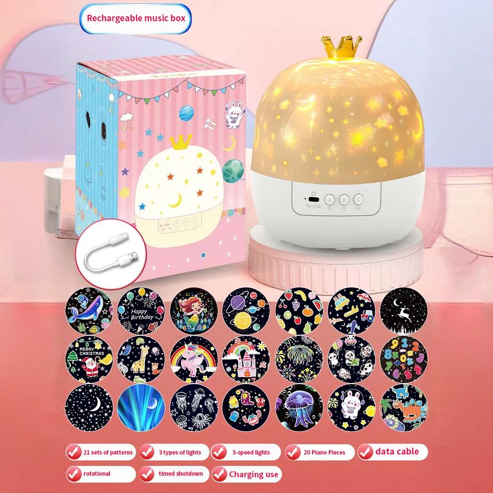 

21 Patterns Rotating Music Box LED Dream Crown Projection Night Lamp Rechargeable Perfect Gift For Daughter Birthday