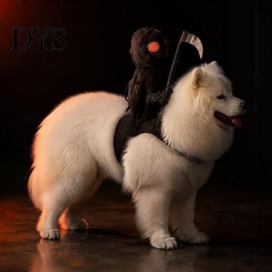 Realistic Grim Reaper Pet Suit Dog Halloween Costume, Rider 3D Cosplay Outfit, Funny Photo Shoot Costume Holiday Apparel for Small Medium And