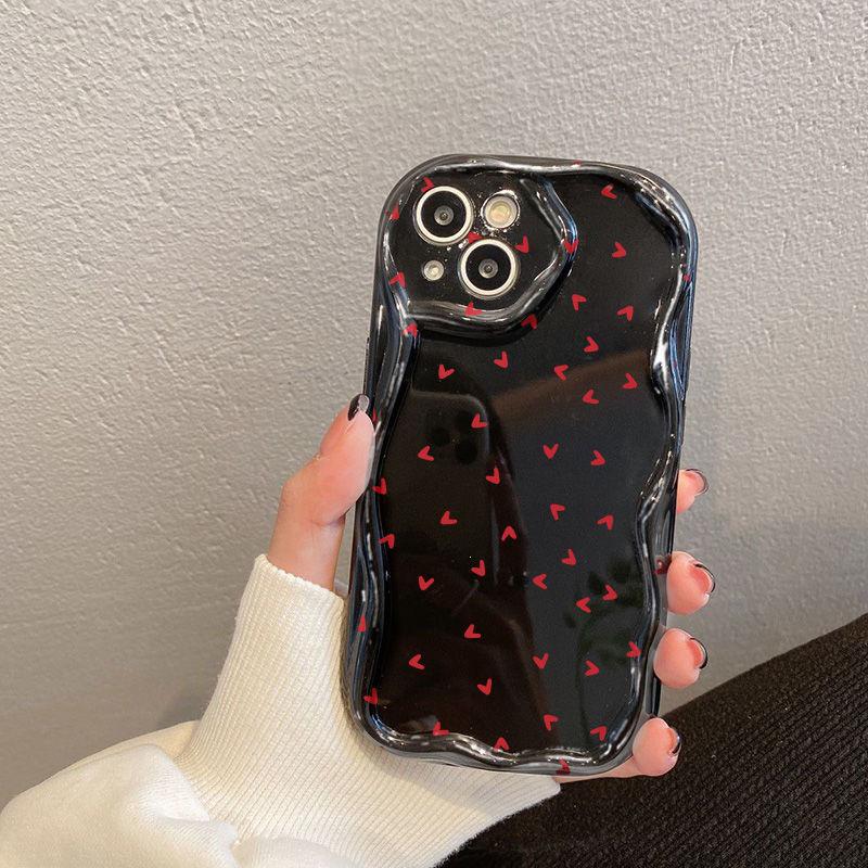 Red Love Heart Phone Case for Apple 12-16 Pro Max, Cream Shell, Cross-Border European and American Design