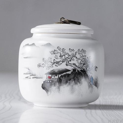 Creative Ink Painting Ceramic Storage Jar with Lid Sealed Tea Tin Candy Coffee Food Jar Storage Container Home Decoration Modern