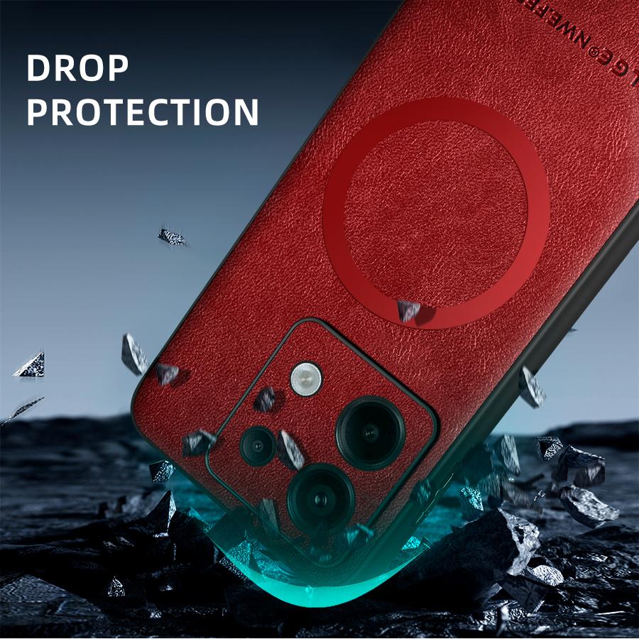 For POCO X6 X6 Pro PU Leather Magnetic Ring Soft Edge Anti-Drop Anti-Fingerprint Phone Case