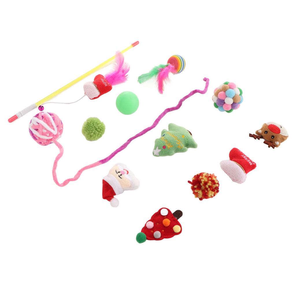 12 STÜCKE Weihnachts-Katzenspielzeug Lindern Langeweile Interaktives Haustier Katze Sortiertes Spielzeug mit Feder für Kätzchen