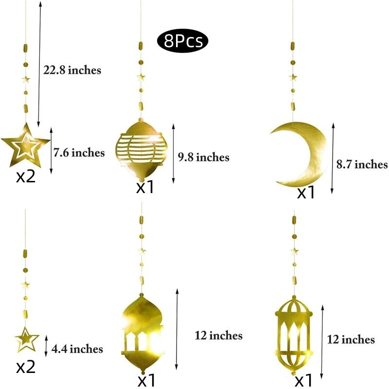 

Звезда Луна Фонарь Рамадан Подвесной Орнамент Мубарак Баннер Баннер Декор для Вечеринки 8pcs