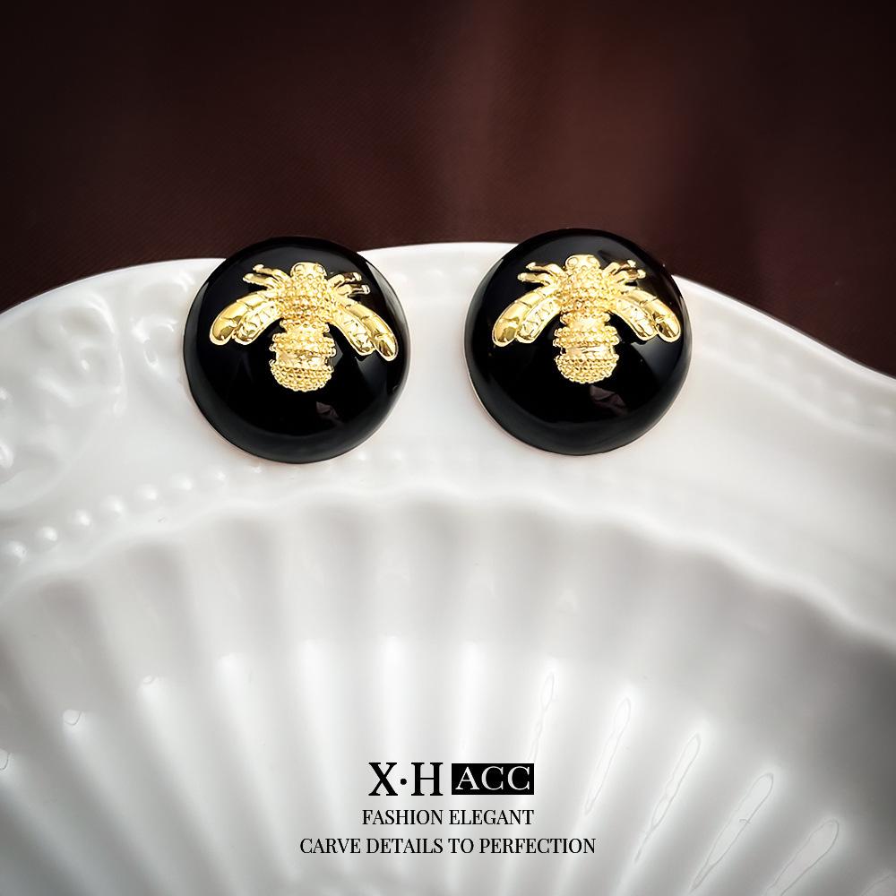 Elegant Gold-Plated Black Zircon Stud Earrings - Niche Design for a Luxurious Fashion Statement