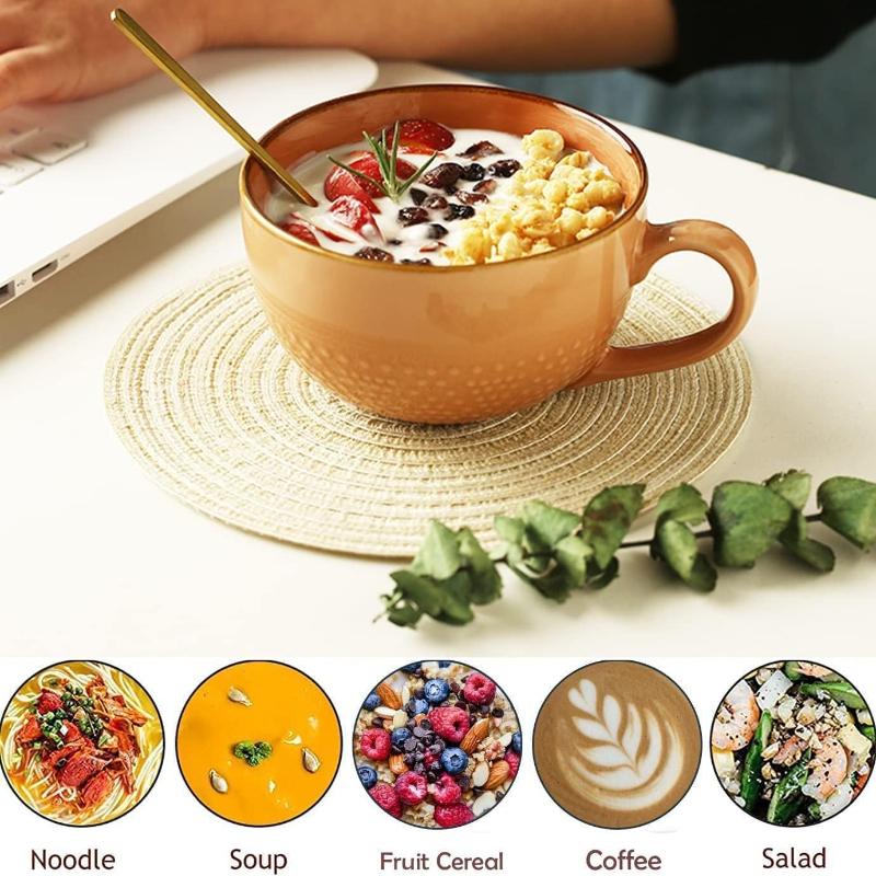 700ml Large Capacity Ceramic Soup Mug Vintage Orange Breakfast Bowl Cup Microwave Safe Oatmeal Yogurt Cereal Cup With Handle