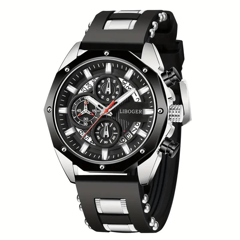Men S Watch Fashion Silicone Strap Watch Multifunctional Calendar Sports Watch серебряный